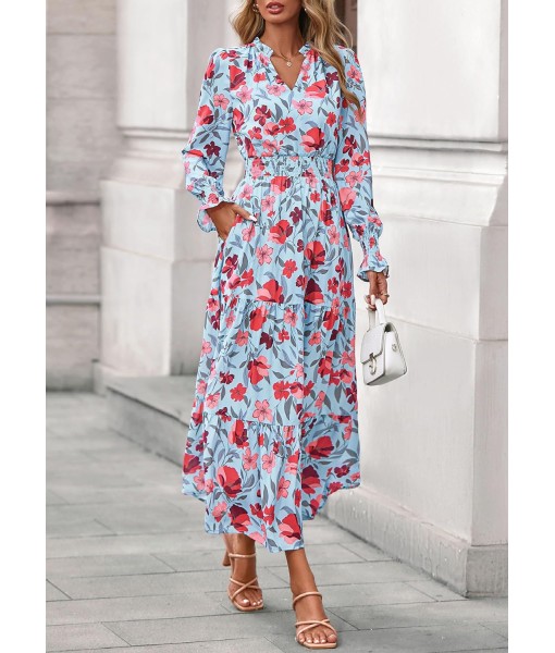 PRETTYGARDEN Women's Floral Maxi Dress 2025 Fall Long Sleeve V Neck Casual A Line Long Flowy Boho Party Dresses
