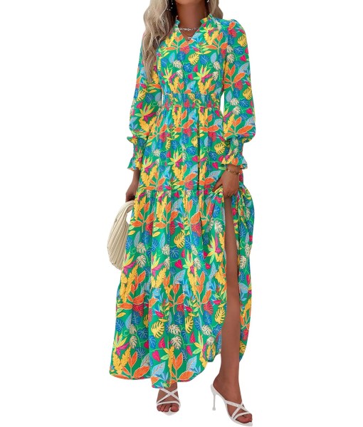 PRETTYGARDEN Women's Floral Maxi Dress 2025 Fall Long Sleeve V Neck Casual A Line Long Flowy Boho Party Dresses