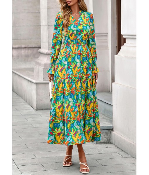 PRETTYGARDEN Women's Floral Maxi Dress 2025 Fall Long Sleeve V Neck Casual A Line Long Flowy Boho Party Dresses