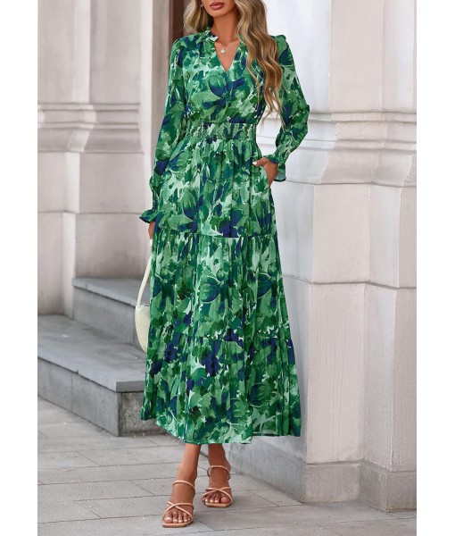 PRETTYGARDEN Women's Floral Maxi Dress 2025 Fall Long Sleeve V Neck Casual A Line Long Flowy Boho Party Dresses