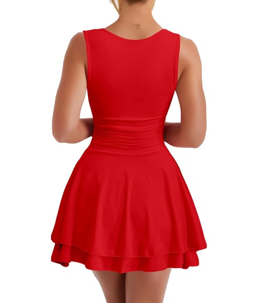 Kaximil Women's Square Neck Ruffle Hem Mini Dress Ruched Waist Short Party Dresses
