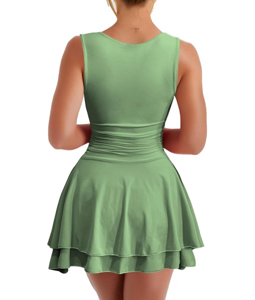 Kaximil Women's Square Neck Ruffle Hem Mini Dress Ruched Waist Short Party Dresses