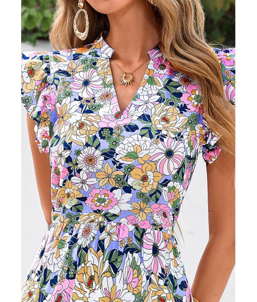 PRETTYGARDEN Women's 2025 Summer Floral Midi Dress Cap Sleeve V Neck Ruffle Long Flowy Boho Casual Beach Vacation Dresses