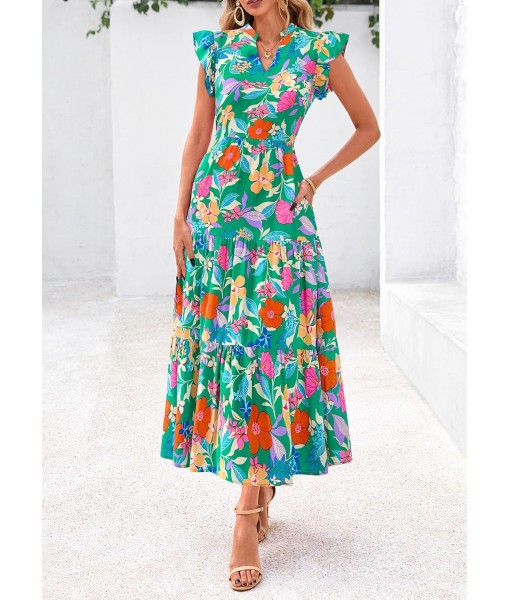 PRETTYGARDEN Women's 2025 Summer Floral Midi Dress Cap Sleeve V Neck Ruffle Long Flowy Boho Casual Beach Vacation Dresses
