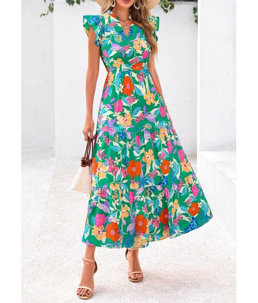 PRETTYGARDEN Women's 2025 Summer Floral Midi Dress Cap Sleeve V Neck Ruffle Long Flowy Boho Casual Beach Vacation Dresses