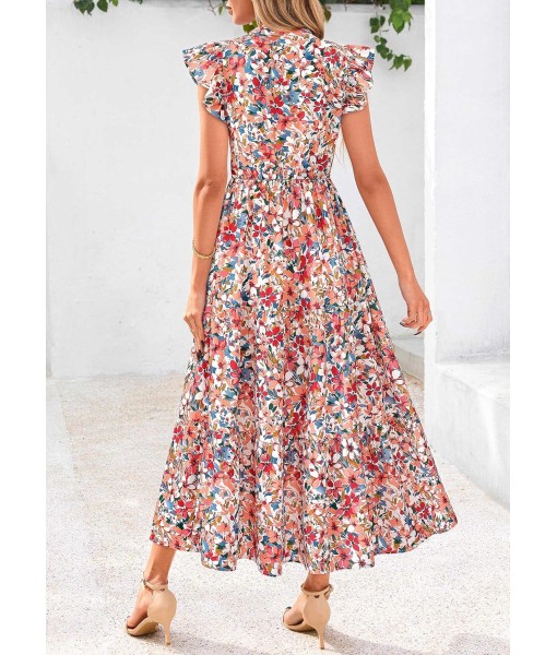 PRETTYGARDEN Women's 2025 Summer Floral Midi Dress Cap Sleeve V Neck Ruffle Long Flowy Boho Casual Beach Vacation Dresses