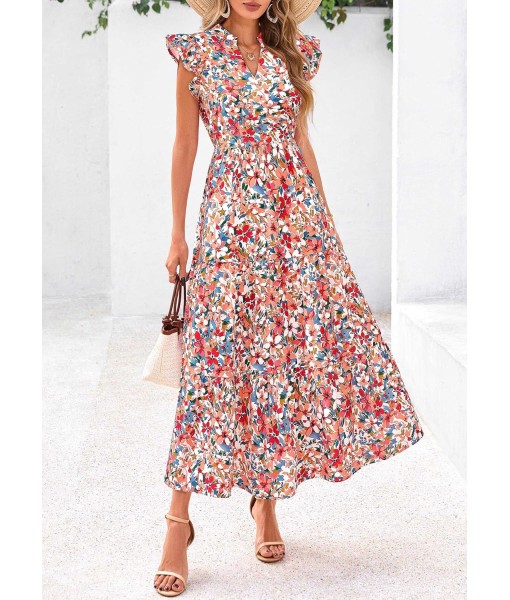PRETTYGARDEN Women's 2025 Summer Floral Midi Dress Cap Sleeve V Neck Ruffle Long Flowy Boho Casual Beach Vacation Dresses