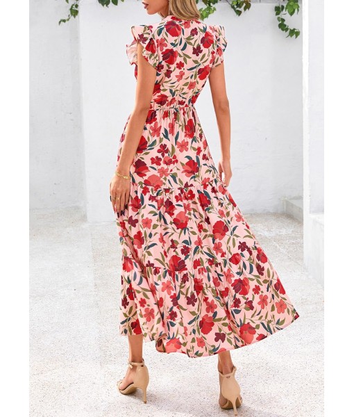 PRETTYGARDEN Women's 2025 Summer Floral Midi Dress Cap Sleeve V Neck Ruffle Long Flowy Boho Casual Beach Vacation Dresses