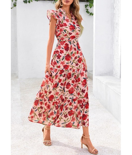 PRETTYGARDEN Women's 2025 Summer Floral Midi Dress Cap Sleeve V Neck Ruffle Long Flowy Boho Casual Beach Vacation Dresses
