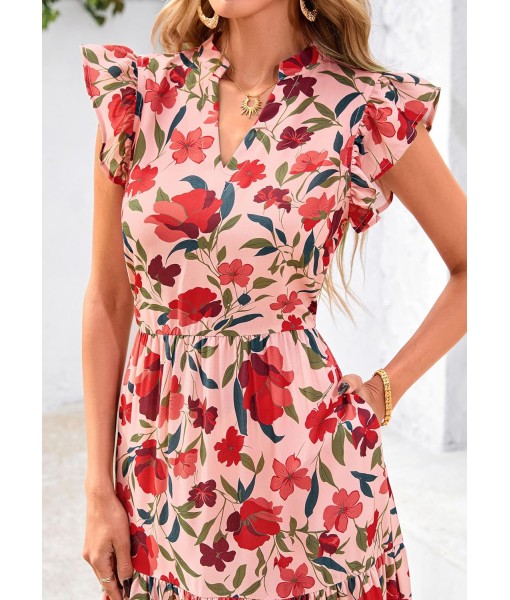 PRETTYGARDEN Women's 2025 Summer Floral Midi Dress Cap Sleeve V Neck Ruffle Long Flowy Boho Casual Beach Vacation Dresses