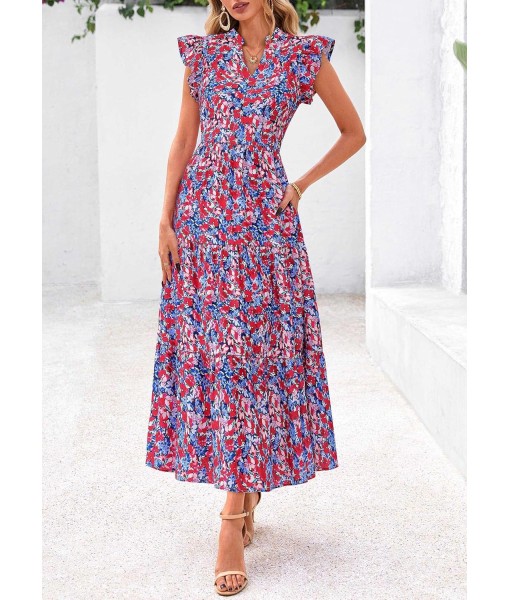PRETTYGARDEN Women's 2025 Summer Floral Midi Dress Cap Sleeve V Neck Ruffle Long Flowy Boho Casual Beach Vacation Dresses
