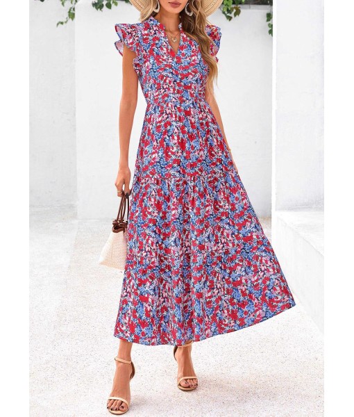 PRETTYGARDEN Women's 2025 Summer Floral Midi Dress Cap Sleeve V Neck Ruffle Long Flowy Boho Casual Beach Vacation Dresses