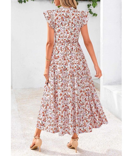 PRETTYGARDEN Women's 2025 Summer Floral Midi Dress Cap Sleeve V Neck Ruffle Long Flowy Boho Casual Beach Vacation Dresses