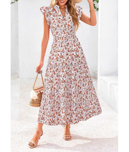 PRETTYGARDEN Women's 2025 Summer Floral Midi Dress Cap Sleeve V Neck Ruffle Long Flowy Boho Casual Beach Vacation Dresses