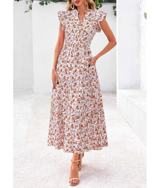 PRETTYGARDEN Women's 2025 Summer Floral Midi Dress Cap Sleeve V Neck Ruffle Long Flowy Boho Casual Beach Vacation Dresses