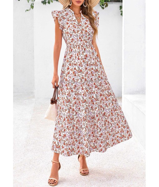 PRETTYGARDEN Women's 2025 Summer Floral Midi Dress Cap Sleeve V Neck Ruffle Long Flowy Boho Casual Beach Vacation Dresses