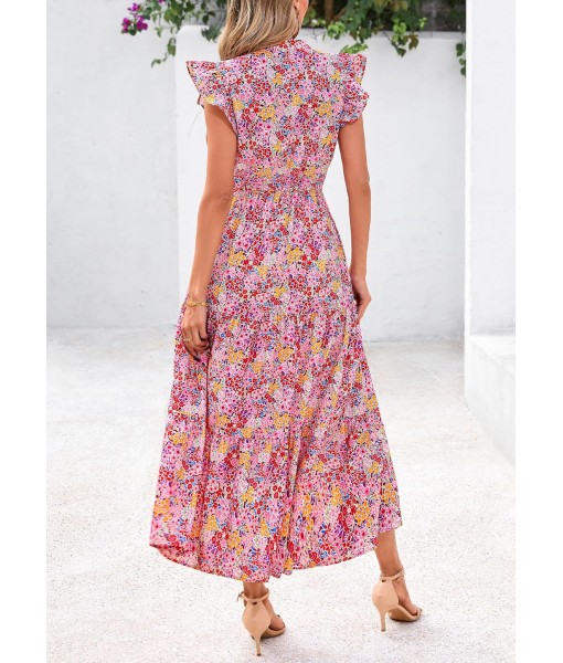 PRETTYGARDEN Women's 2025 Summer Floral Midi Dress Cap Sleeve V Neck Ruffle Long Flowy Boho Casual Beach Vacation Dresses