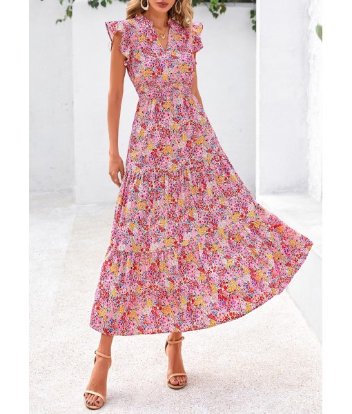 PRETTYGARDEN Women's 2025 Summer Floral Midi Dress Cap Sleeve V Neck Ruffle Long Flowy Boho Casual Beach Vacation Dresses