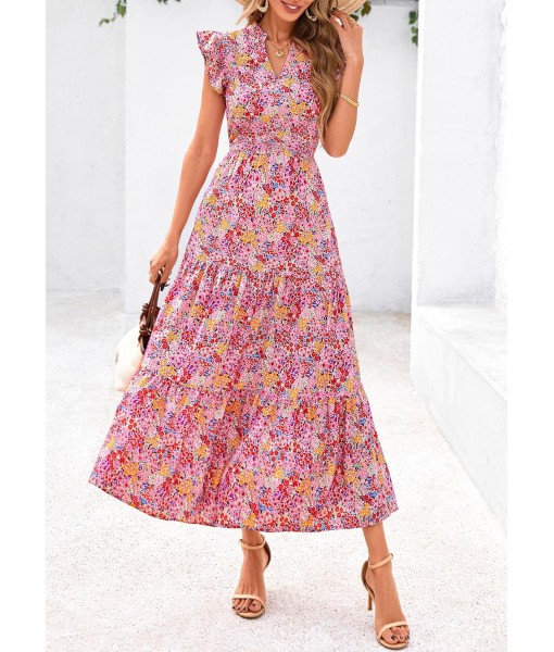 PRETTYGARDEN Women's 2025 Summer Floral Midi Dress Cap Sleeve V Neck Ruffle Long Flowy Boho Casual Beach Vacation Dresses