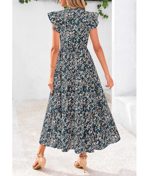 PRETTYGARDEN Women's 2025 Summer Floral Midi Dress Cap Sleeve V Neck Ruffle Long Flowy Boho Casual Beach Vacation Dresses