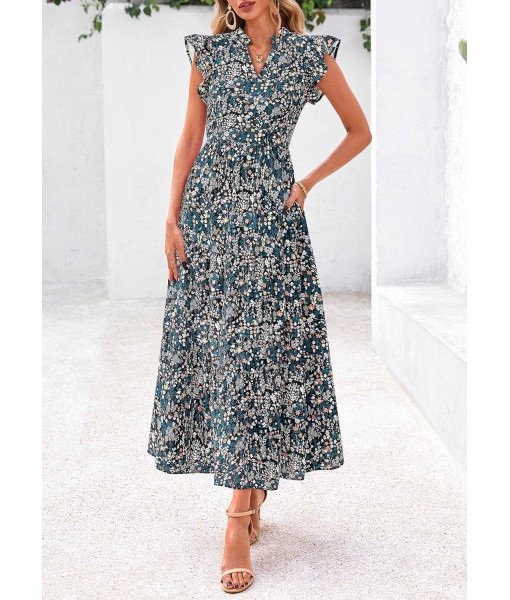 PRETTYGARDEN Women's 2025 Summer Floral Midi Dress Cap Sleeve V Neck Ruffle Long Flowy Boho Casual Beach Vacation Dresses