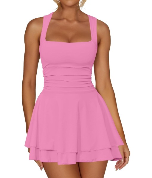 Kaximil Women's Square Neck Ruffle Hem Mini Dress Ruched Waist Short Party Dresses