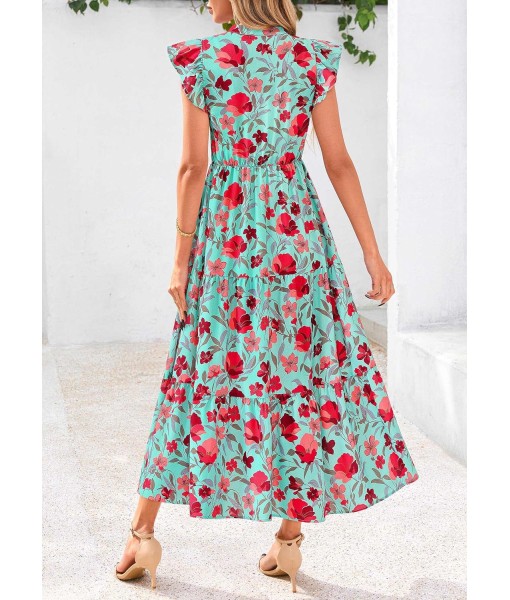 PRETTYGARDEN Women's 2025 Summer Floral Midi Dress Cap Sleeve V Neck Ruffle Long Flowy Boho Casual Beach Vacation Dresses