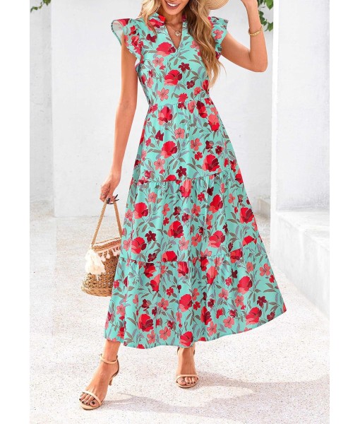 PRETTYGARDEN Women's 2025 Summer Floral Midi Dress Cap Sleeve V Neck Ruffle Long Flowy Boho Casual Beach Vacation Dresses