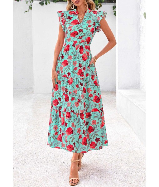 PRETTYGARDEN Women's 2025 Summer Floral Midi Dress Cap Sleeve V Neck Ruffle Long Flowy Boho Casual Beach Vacation Dresses