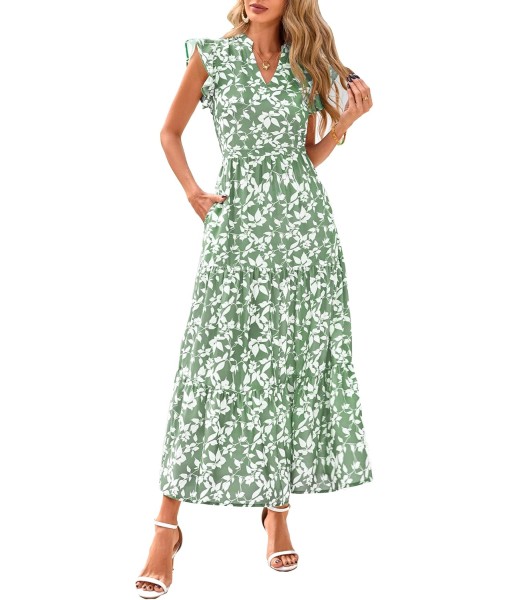 PRETTYGARDEN Women's 2025 Summer Floral Midi Dress Cap Sleeve V Neck Ruffle Long Flowy Boho Casual Beach Vacation Dresses