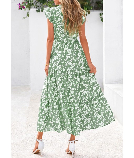 PRETTYGARDEN Women's 2025 Summer Floral Midi Dress Cap Sleeve V Neck Ruffle Long Flowy Boho Casual Beach Vacation Dresses
