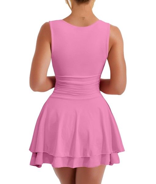 Kaximil Women's Square Neck Ruffle Hem Mini Dress Ruched Waist Short Party Dresses