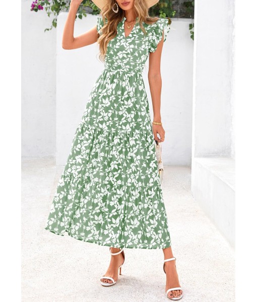 PRETTYGARDEN Women's 2025 Summer Floral Midi Dress Cap Sleeve V Neck Ruffle Long Flowy Boho Casual Beach Vacation Dresses