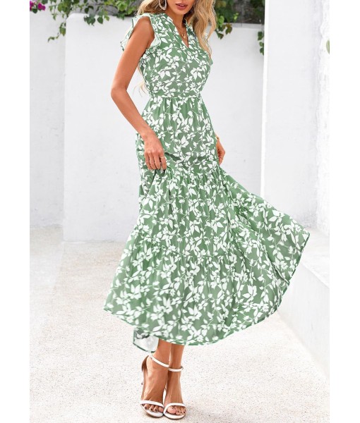 PRETTYGARDEN Women's 2025 Summer Floral Midi Dress Cap Sleeve V Neck Ruffle Long Flowy Boho Casual Beach Vacation Dresses