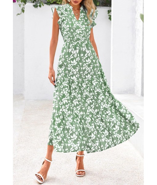 PRETTYGARDEN Women's 2025 Summer Floral Midi Dress Cap Sleeve V Neck Ruffle Long Flowy Boho Casual Beach Vacation Dresses