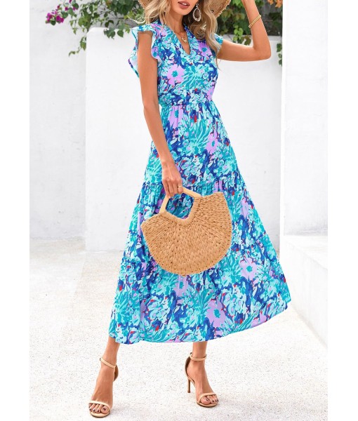 PRETTYGARDEN Women's 2025 Summer Floral Midi Dress Cap Sleeve V Neck Ruffle Long Flowy Boho Casual Beach Vacation Dresses