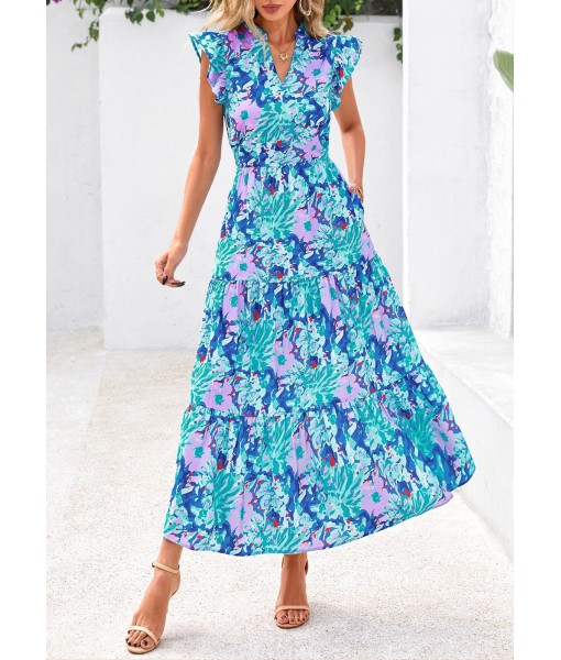 PRETTYGARDEN Women's 2025 Summer Floral Midi Dress Cap Sleeve V Neck Ruffle Long Flowy Boho Casual Beach Vacation Dresses