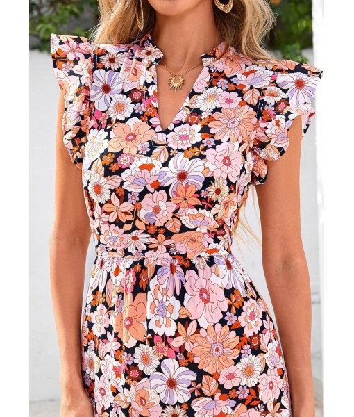 PRETTYGARDEN Women's 2025 Summer Floral Midi Dress Cap Sleeve V Neck Ruffle Long Flowy Boho Casual Beach Vacation Dresses