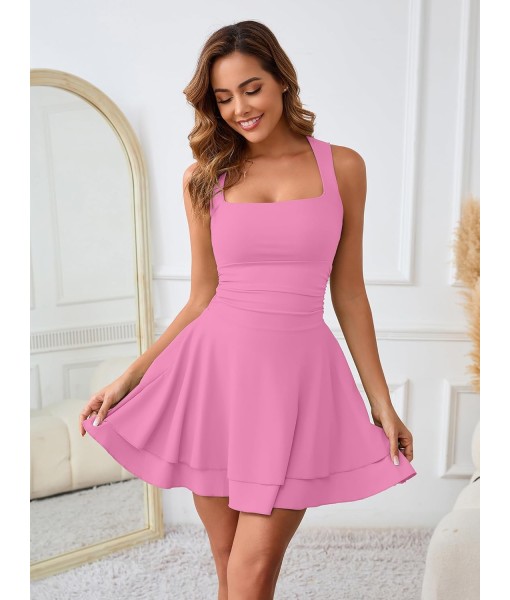 Kaximil Women's Square Neck Ruffle Hem Mini Dress Ruched Waist Short Party Dresses