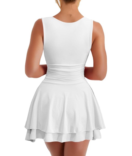 Kaximil Women's Square Neck Ruffle Hem Mini Dress Ruched Waist Short Party Dresses