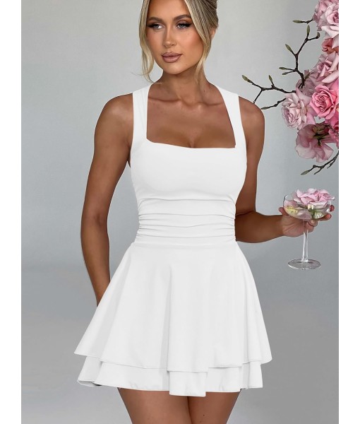 Kaximil Women's Square Neck Ruffle Hem Mini Dress Ruched Waist Short Party Dresses