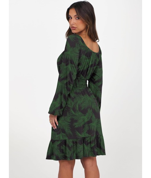 ANRABESS Womens Dress Long Lantern Sleeve Square Neck Elastic Waist Ruffle Flowy Swing A-Line Short Dresses 2025 Fall Fashion