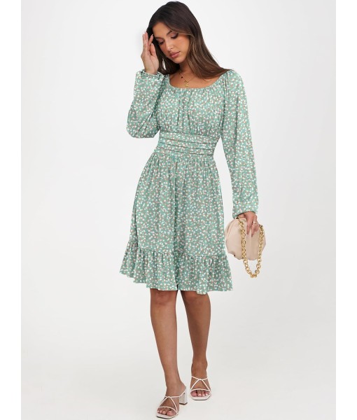 ANRABESS Womens Dress Long Lantern Sleeve Square Neck Elastic Waist Ruffle Flowy Swing A-Line Short Dresses 2025 Fall Fashion