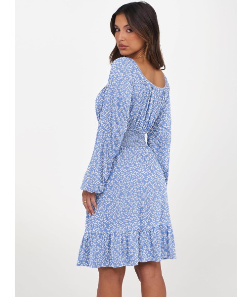 ANRABESS Womens Dress Long Lantern Sleeve Square Neck Elastic Waist Ruffle Flowy Swing A-Line Short Dresses 2025 Fall Fashion