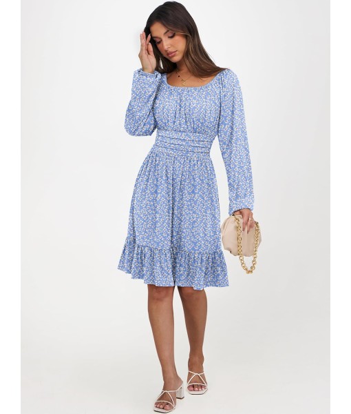ANRABESS Womens Dress Long Lantern Sleeve Square Neck Elastic Waist Ruffle Flowy Swing A-Line Short Dresses 2025 Fall Fashion