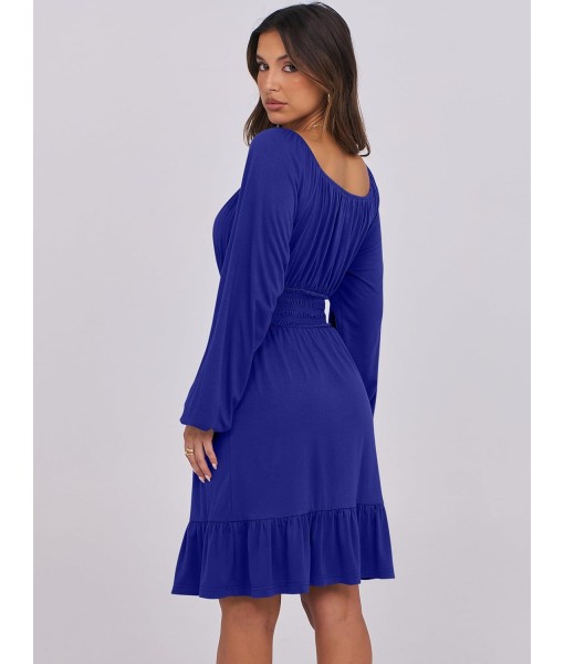 ANRABESS Womens Dress Long Lantern Sleeve Square Neck Elastic Waist Ruffle Flowy Swing A-Line Short Dresses 2025 Fall Fashion