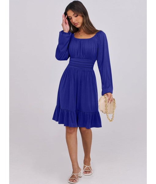 ANRABESS Womens Dress Long Lantern Sleeve Square Neck Elastic Waist Ruffle Flowy Swing A-Line Short Dresses 2025 Fall Fashion