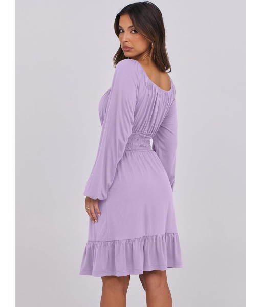 ANRABESS Womens Dress Long Lantern Sleeve Square Neck Elastic Waist Ruffle Flowy Swing A-Line Short Dresses 2025 Fall Fashion