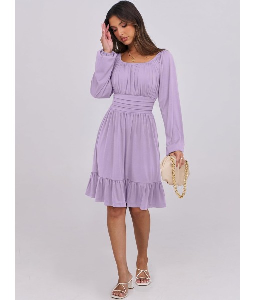 ANRABESS Womens Dress Long Lantern Sleeve Square Neck Elastic Waist Ruffle Flowy Swing A-Line Short Dresses 2025 Fall Fashion