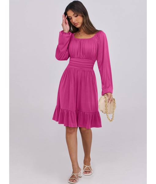 ANRABESS Womens Dress Long Lantern Sleeve Square Neck Elastic Waist Ruffle Flowy Swing A-Line Short Dresses 2025 Fall Fashion